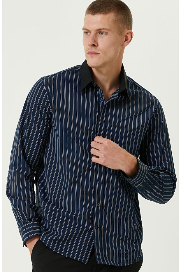 İndigo Çizgili Gömlek - 2