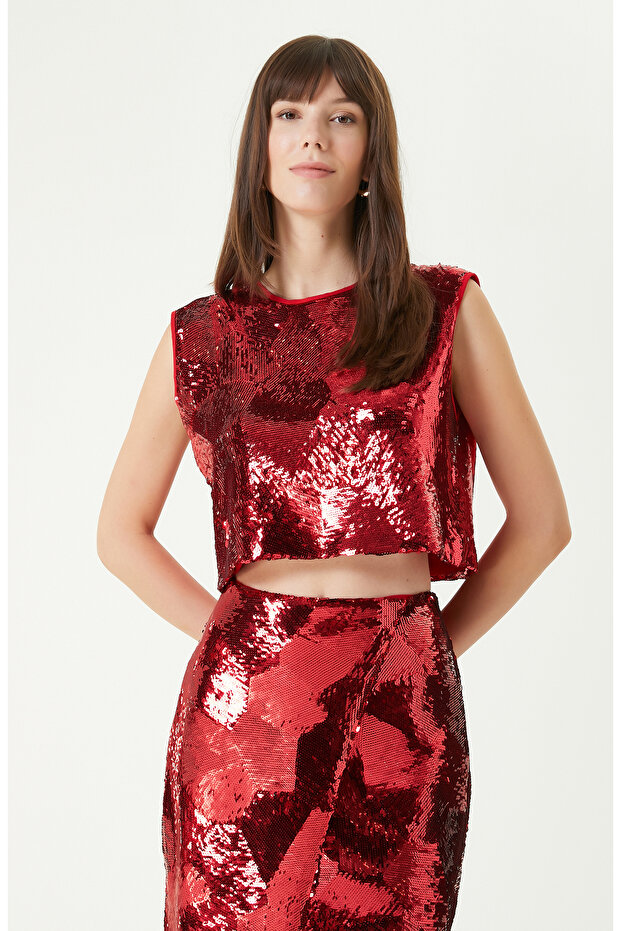 Kırmızı Payetli Bluz - 2