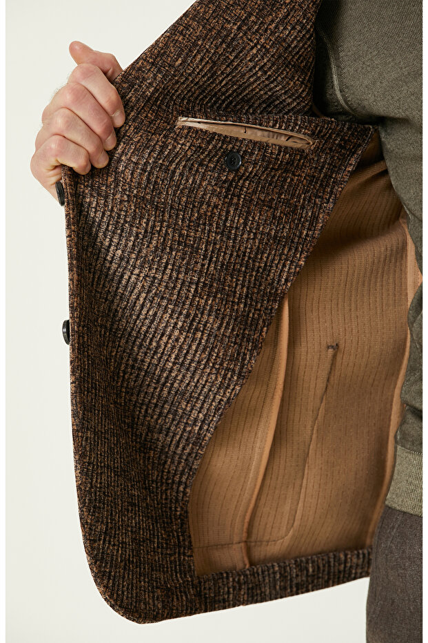 Camel Fitilli Kadife Örme Ceket - 7