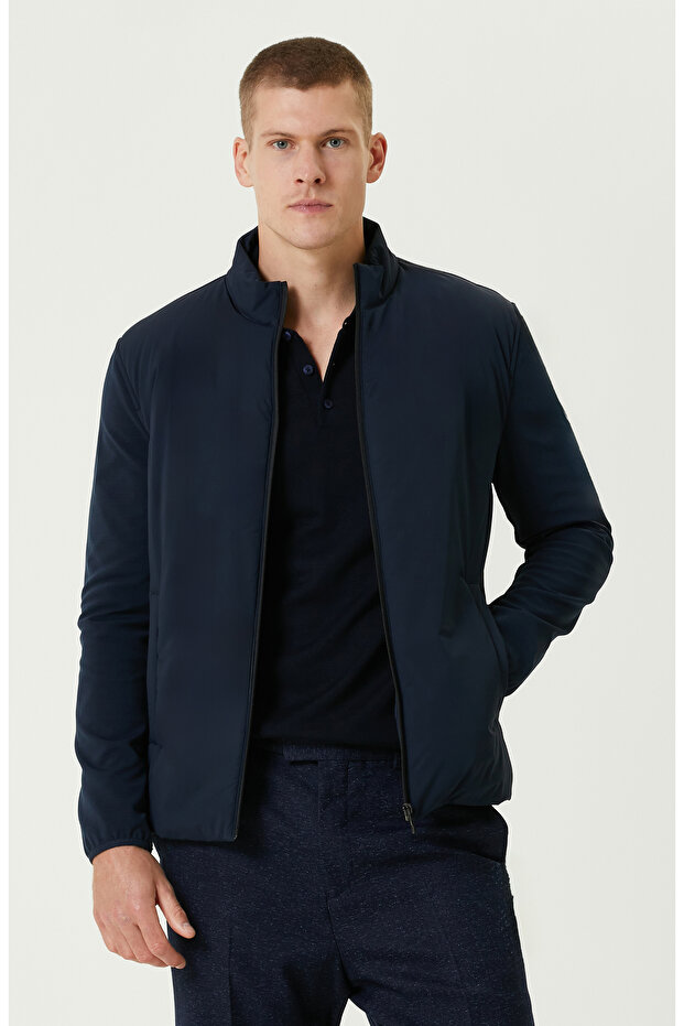 Lacivert Triko Kollu Mont - 1