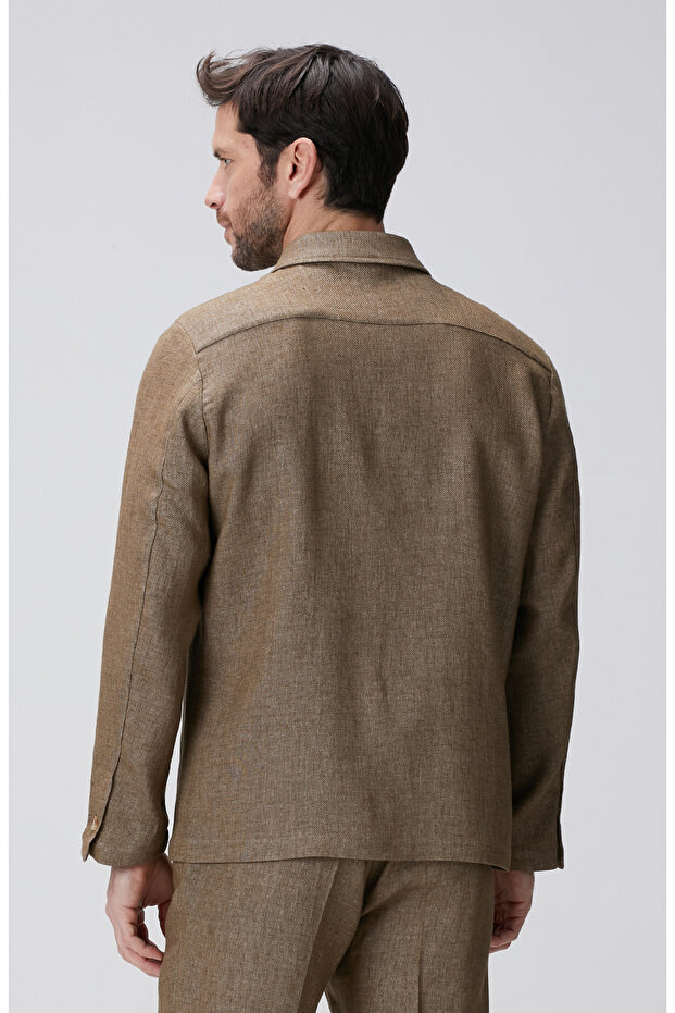 Camel Keten Karışımlı Ceket - 6