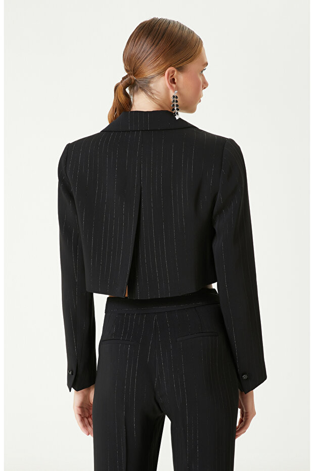 Siyah Lurex Çizgili Ceket - 6