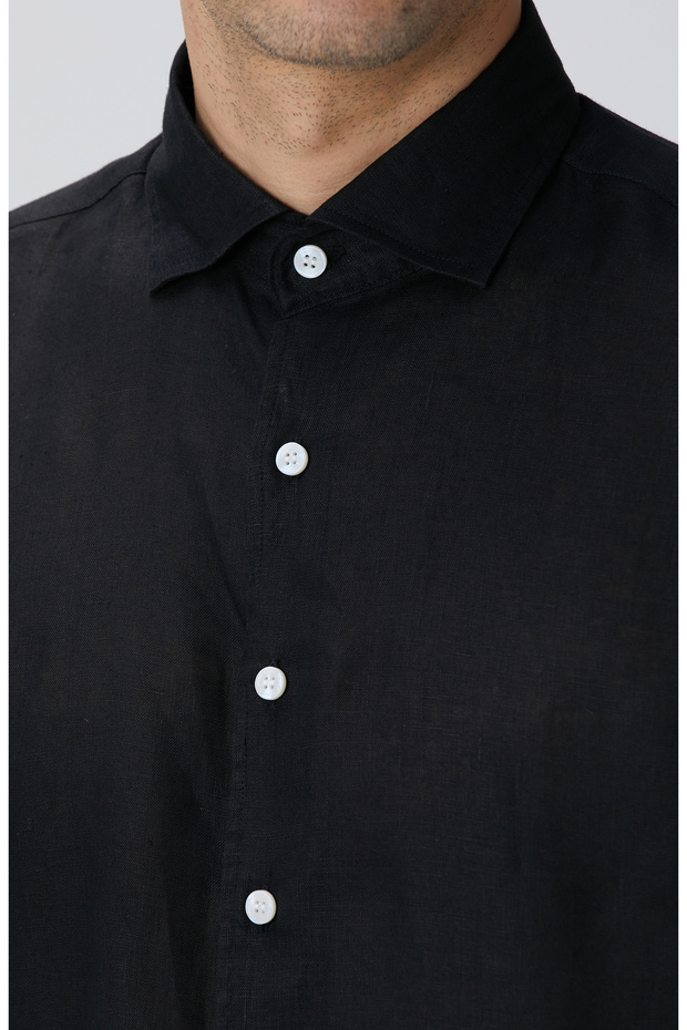 Siyah Keten Gömlek - 6