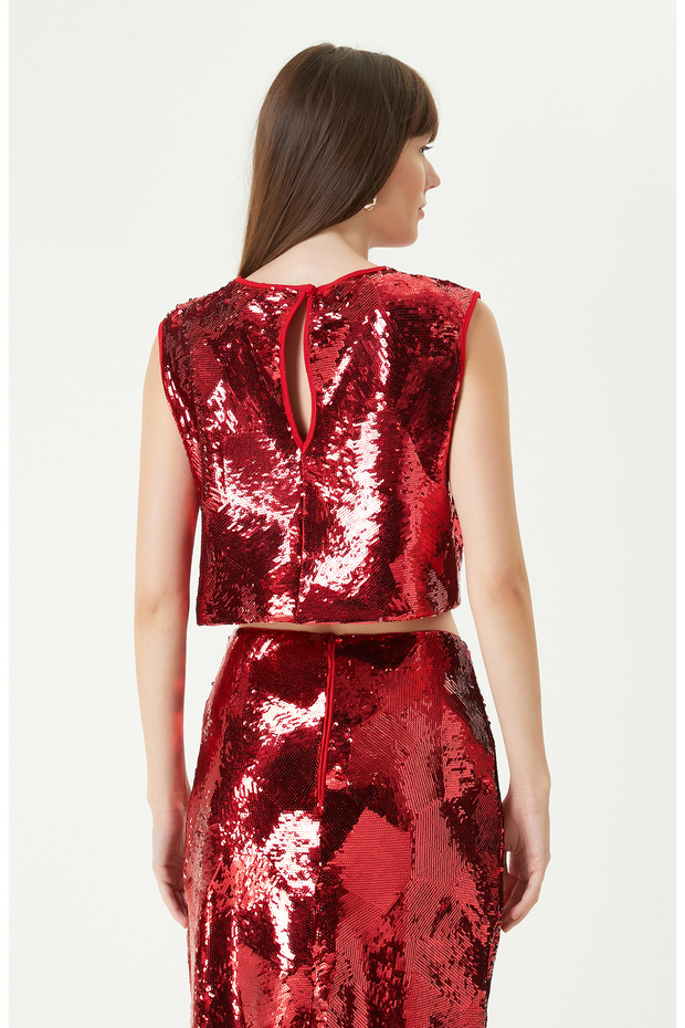 Kırmızı Payetli Bluz - 6