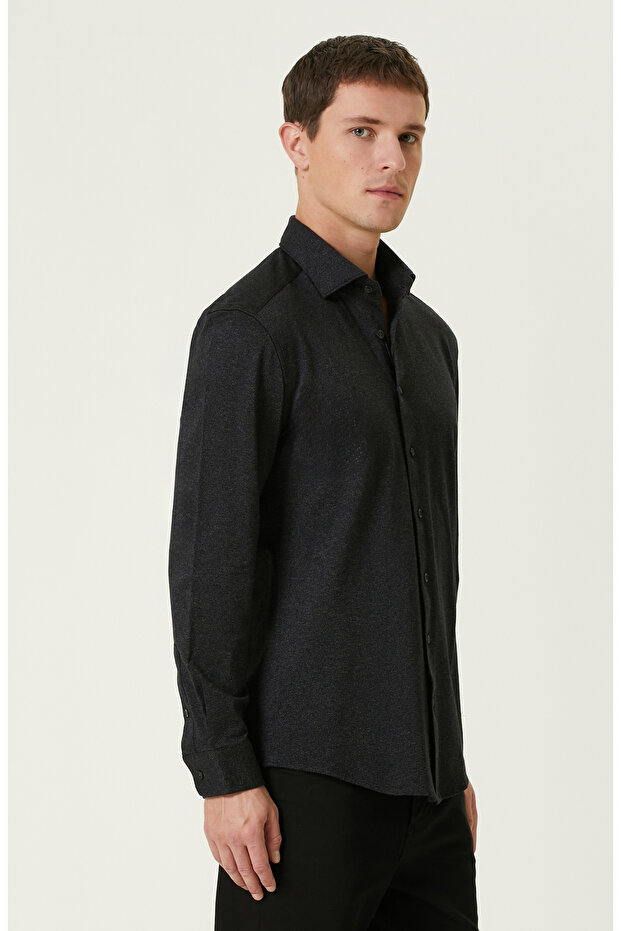 Siyah Diyagonal Örme Gömlek - 4