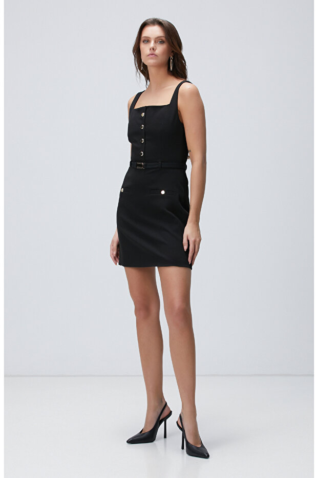 Siyah Aksesuar Detaylı Elbise - 1