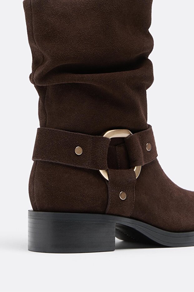 Düz deri tokalı bot - 4