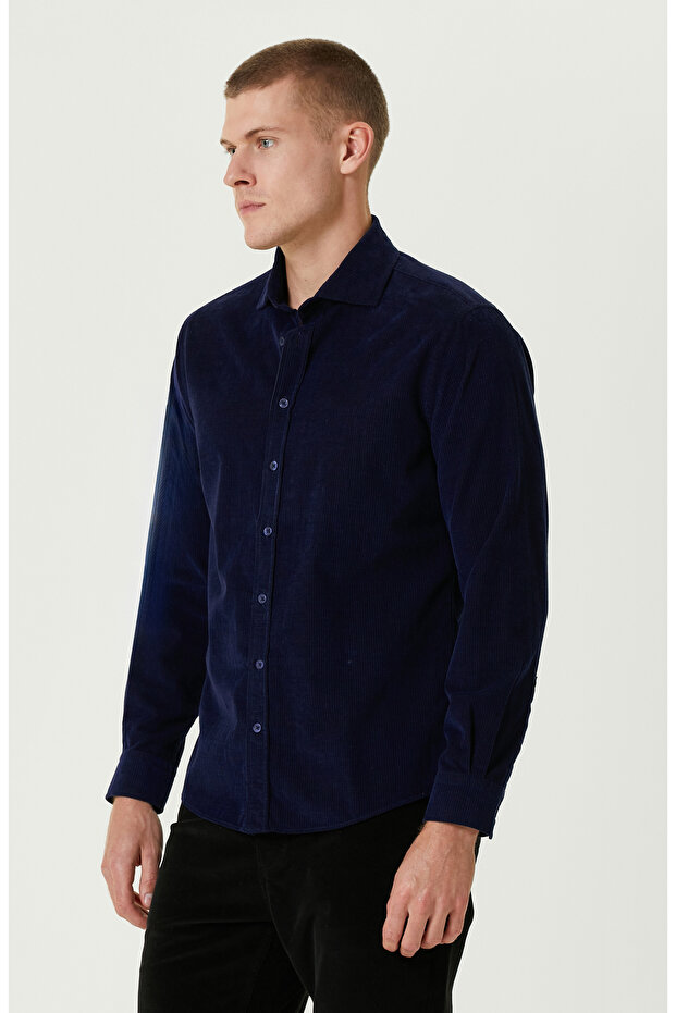 Saks Fitilli Kadife Gömlek - 4