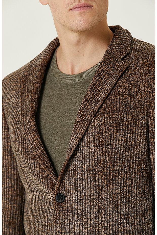 Camel Fitilli Kadife Örme Ceket - 5