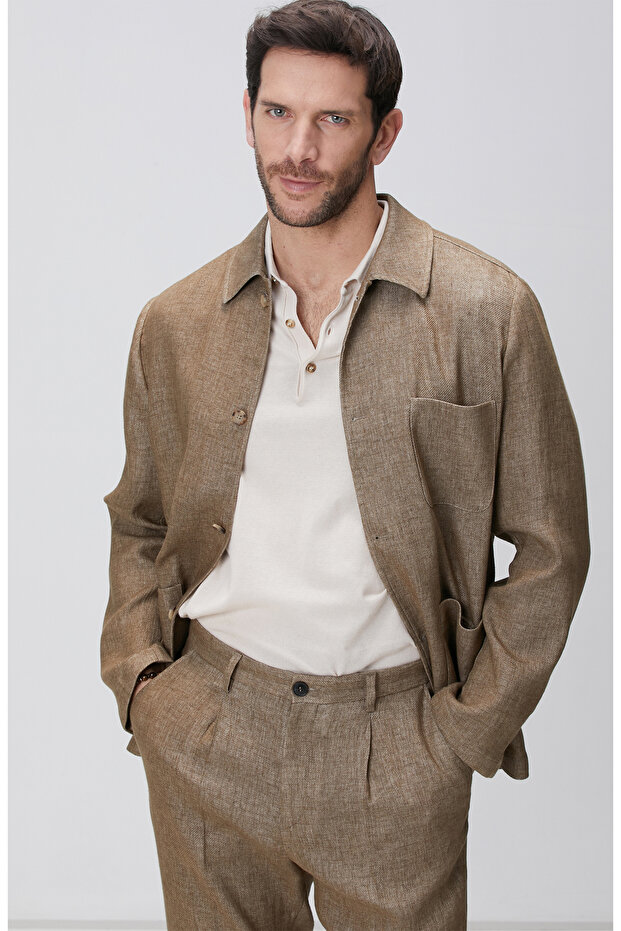 Camel Keten Karışımlı Ceket - 1