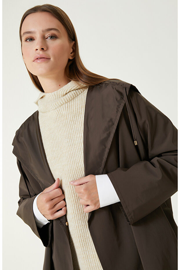 Koyu Gri Kapüşonlu Pardösü - 3