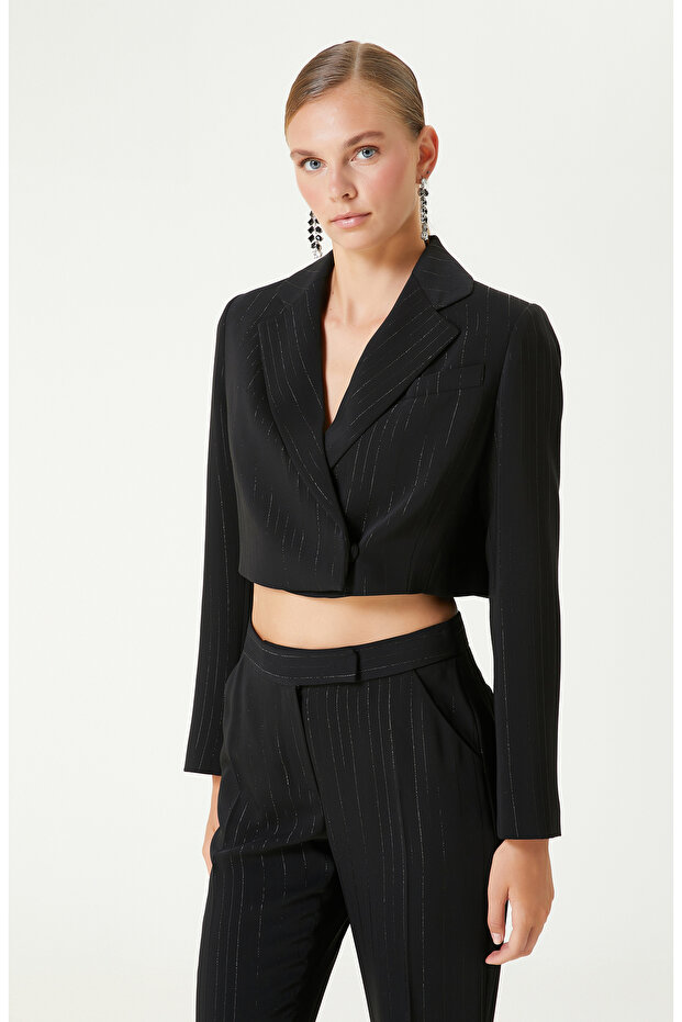 Siyah Lurex Çizgili Ceket - 1