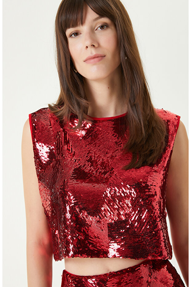 Kırmızı Payetli Bluz - 3