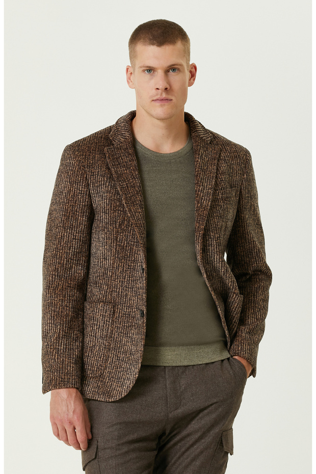 Camel Fitilli Kadife Örme Ceket - 1