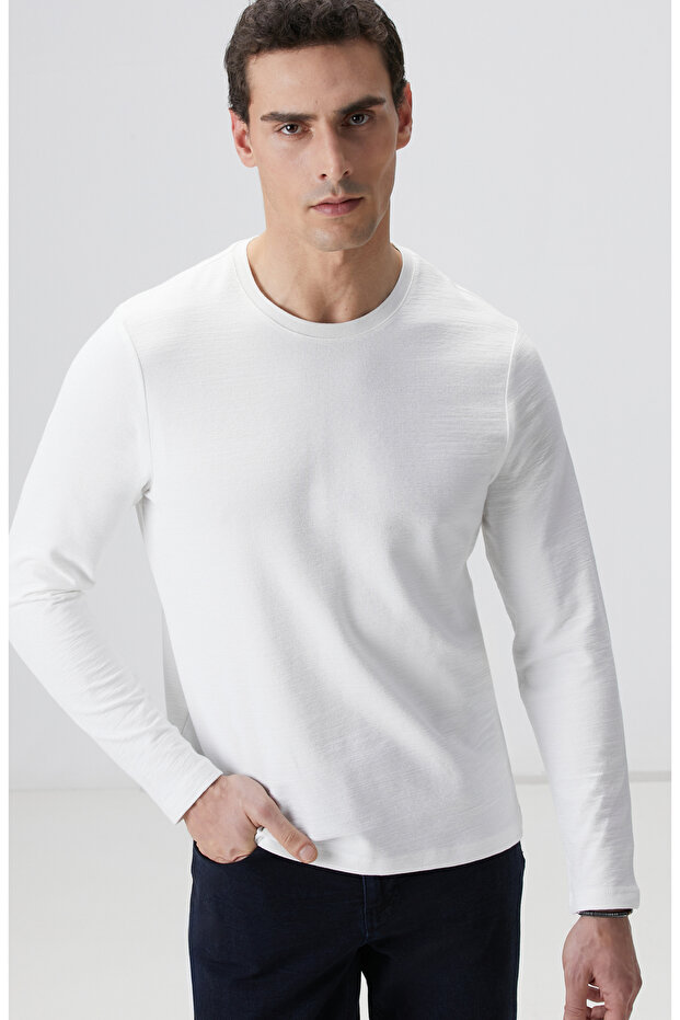 Ekru Uzun Kollu Pamuk Tshırt - 2