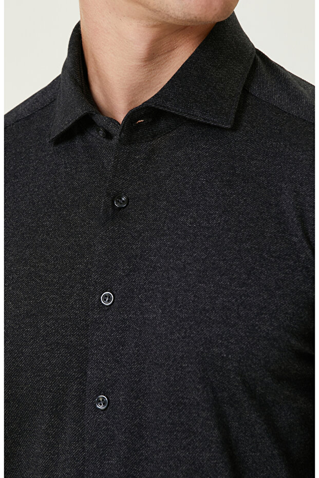 Siyah Diyagonal Örme Gömlek - 6