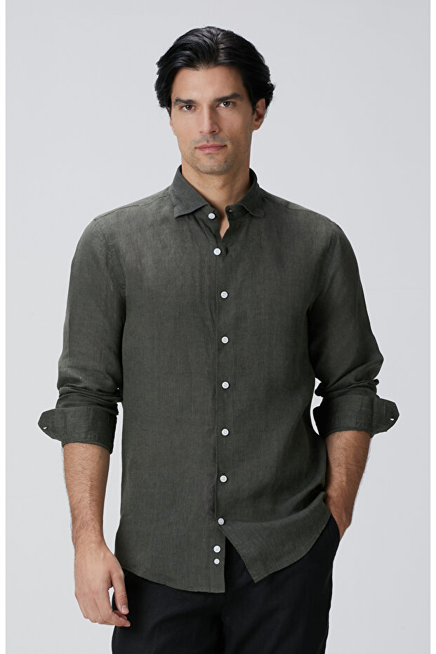 Haki Keten Gömlek - 1