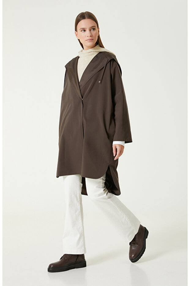 Koyu Gri Kapüşonlu Pardösü - 1