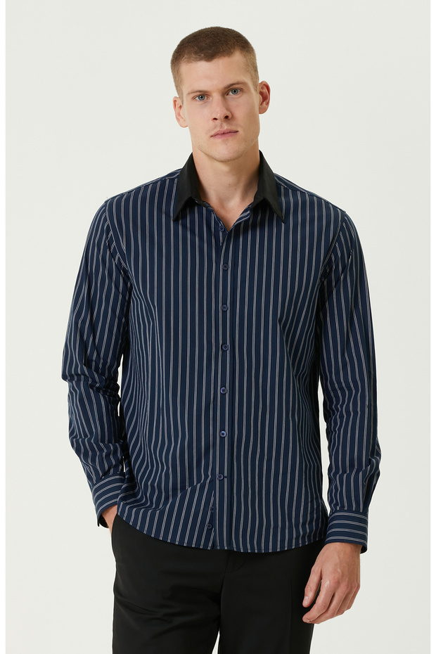 İndigo Çizgili Gömlek - 1