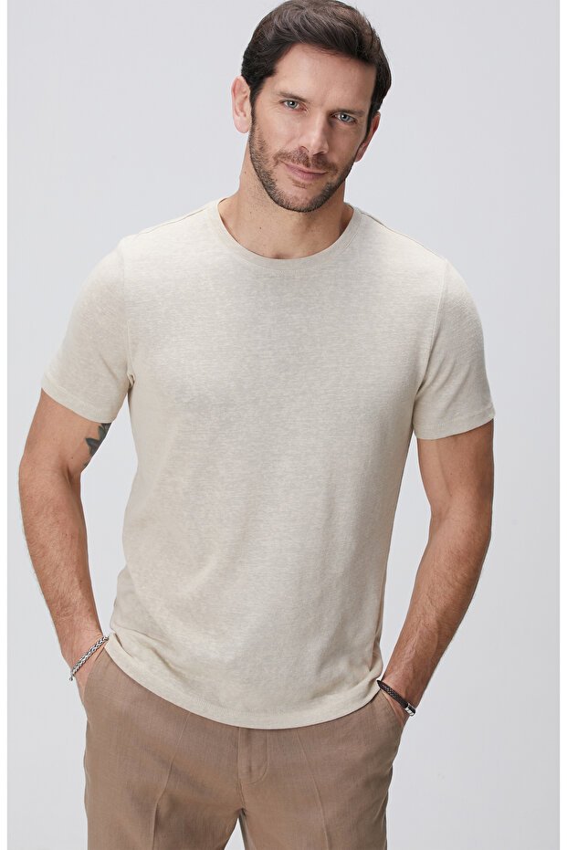 Bej Basic T-shirt - 1