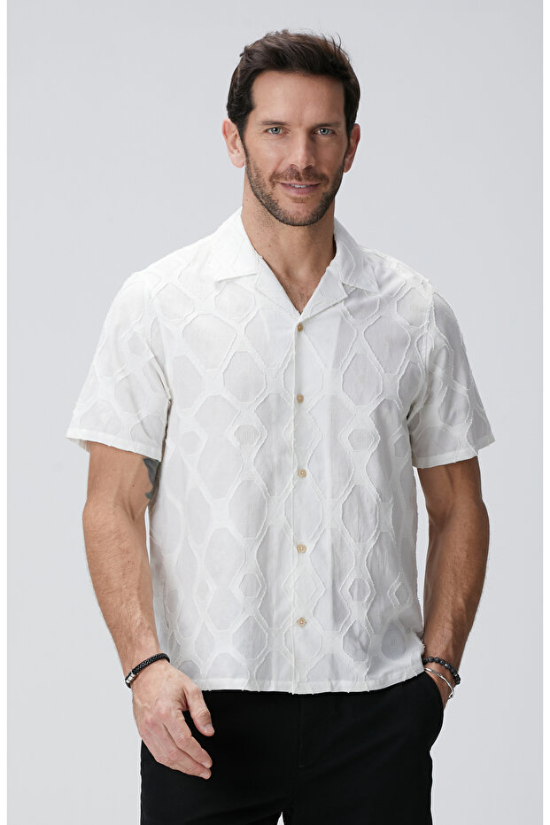 Beyaz Desenli Gömlek - 2