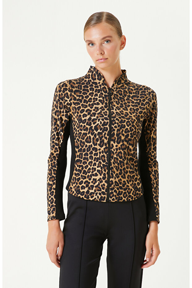 Camel Siyah N-Tech Leopar Detaylı SweaTshirt - 1
