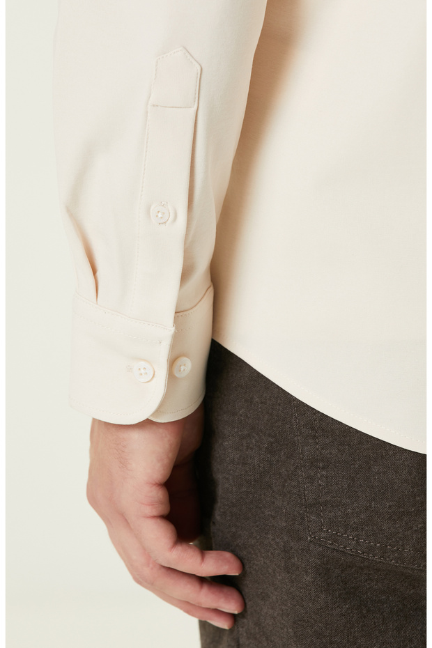 Açık Bej Limited Çift Cepli Örme Gömlek - 6