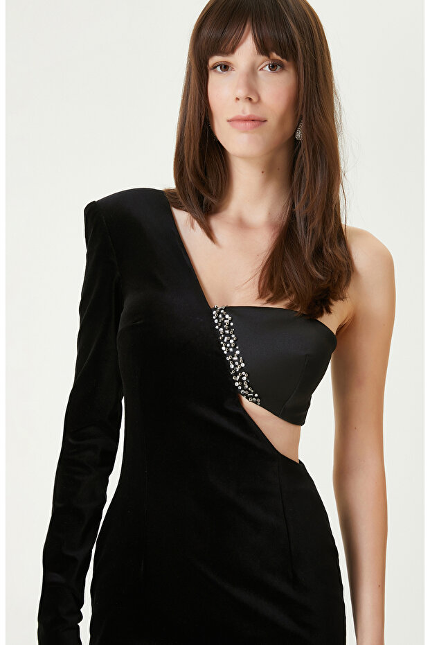 Siyah Taşlı Abiye Elbise - 3