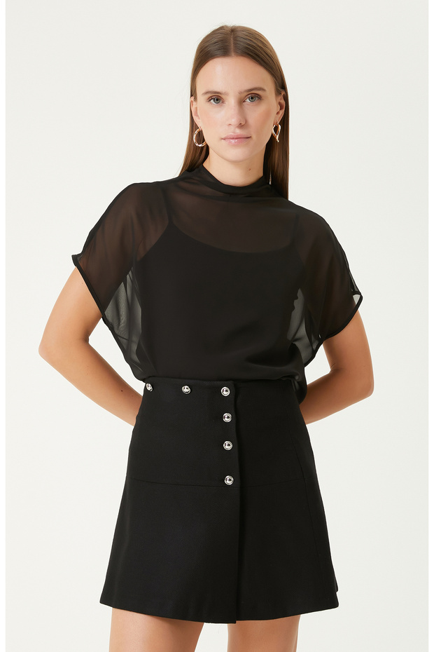 Siyah Şifon Bluz - 1