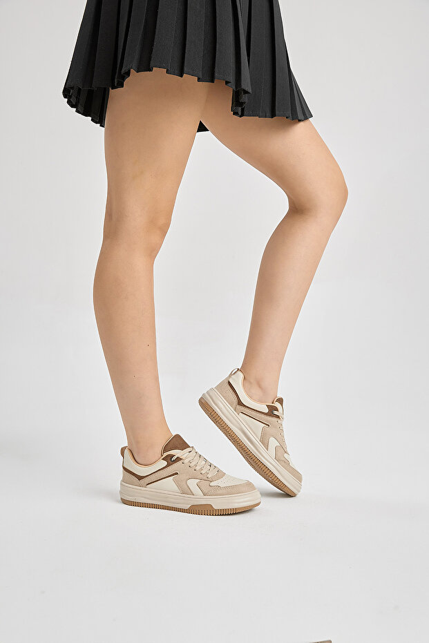 Női bézs színű, termotalpú, fűzős sportcipő - 4