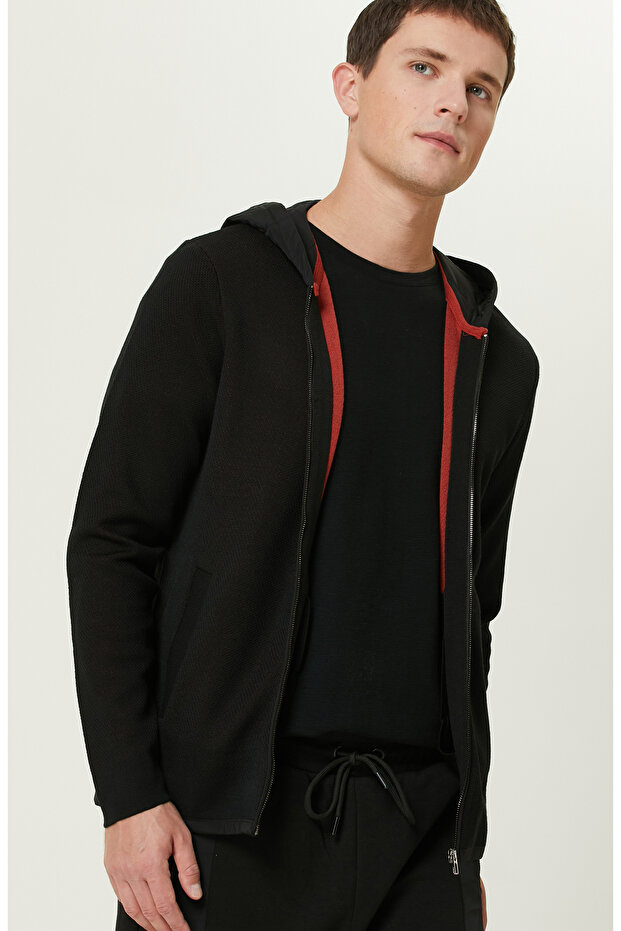 Siyah N-Tech Yün Karışımlı Hırka - 2