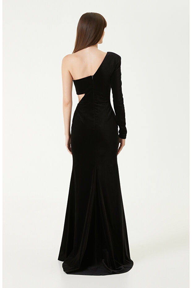 Siyah Taşlı Abiye Elbise - 7