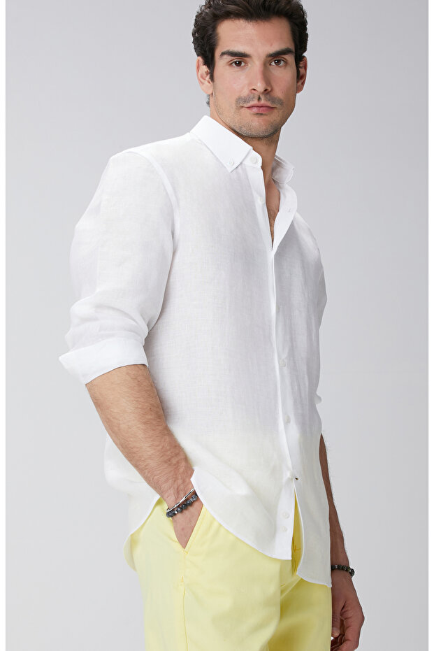 Beyaz Keten Gömlek - 2