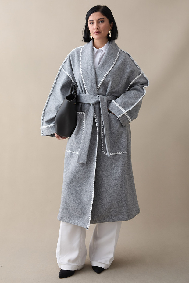 Shepherd Stitched Belted Gray Stamp Coat