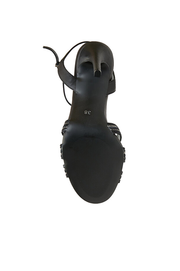 Siyah Kadın Deri Sandalet - 5