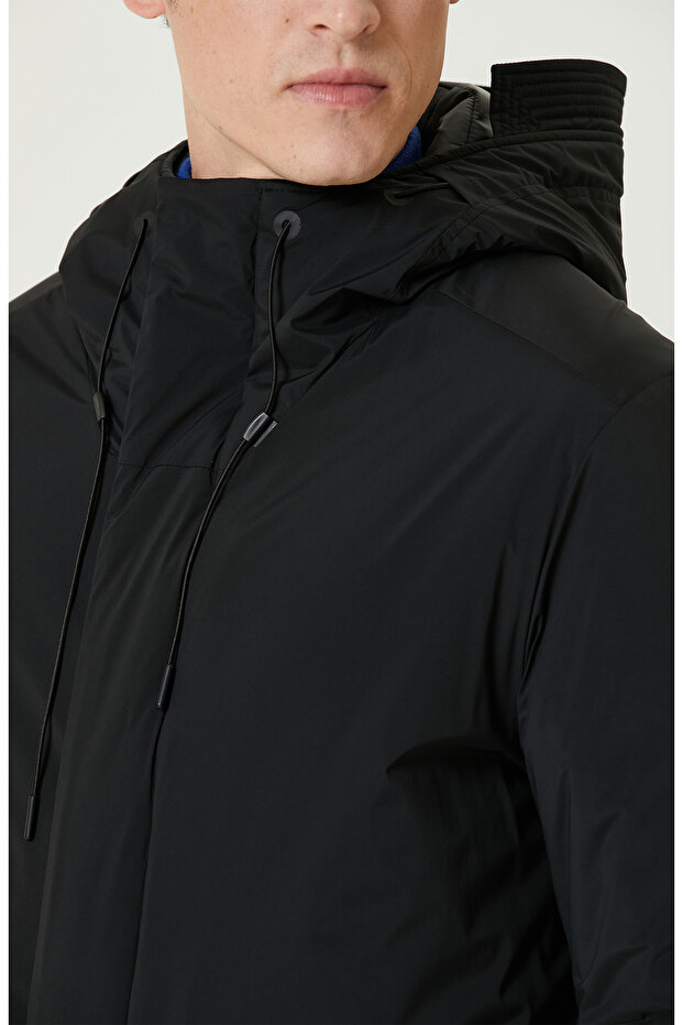 Siyah N-Tech Kapüşonlu Casual Kaban - 6
