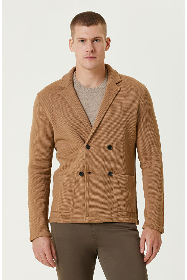 Camel Yün Karışımlı Triko Ceket - 1