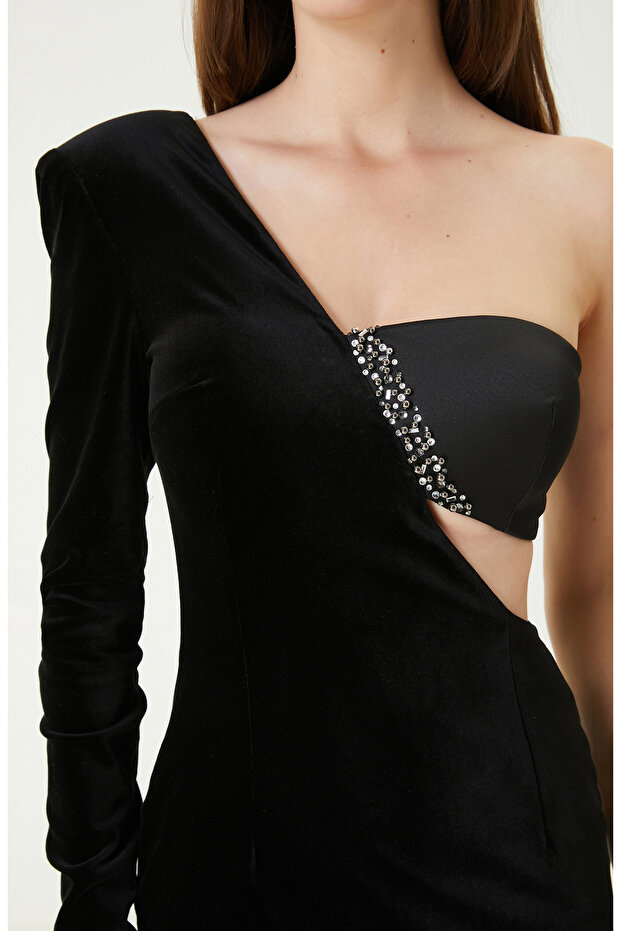 Siyah Taşlı Abiye Elbise - 6