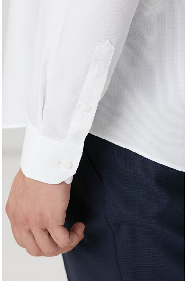 Beyaz Non-ıron Jakarlı Gömlek - 7