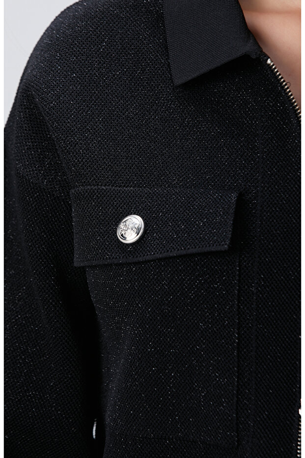 Siyah Simli Triko Ceket - 6