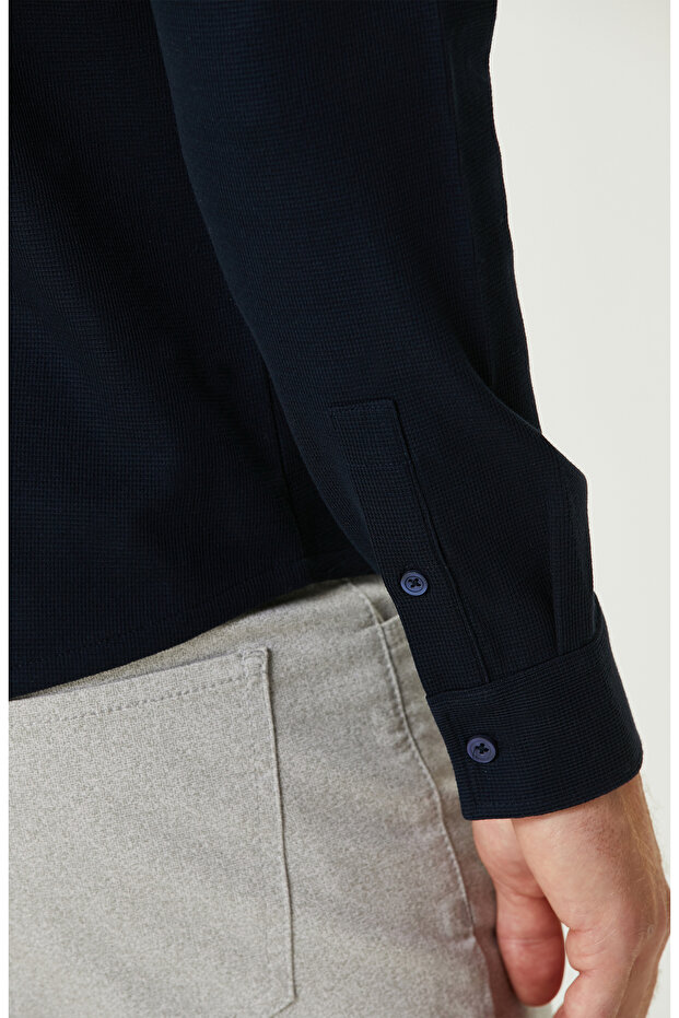 Lacivert Merserize Örme Gömlek - 8