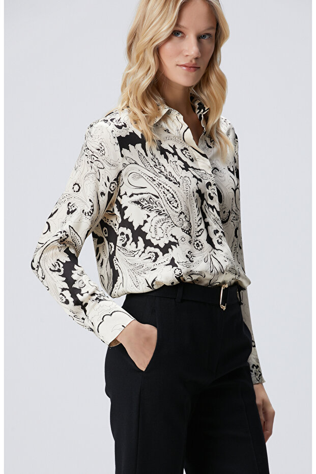 Siyah Bej Desenli Gömlek - 4