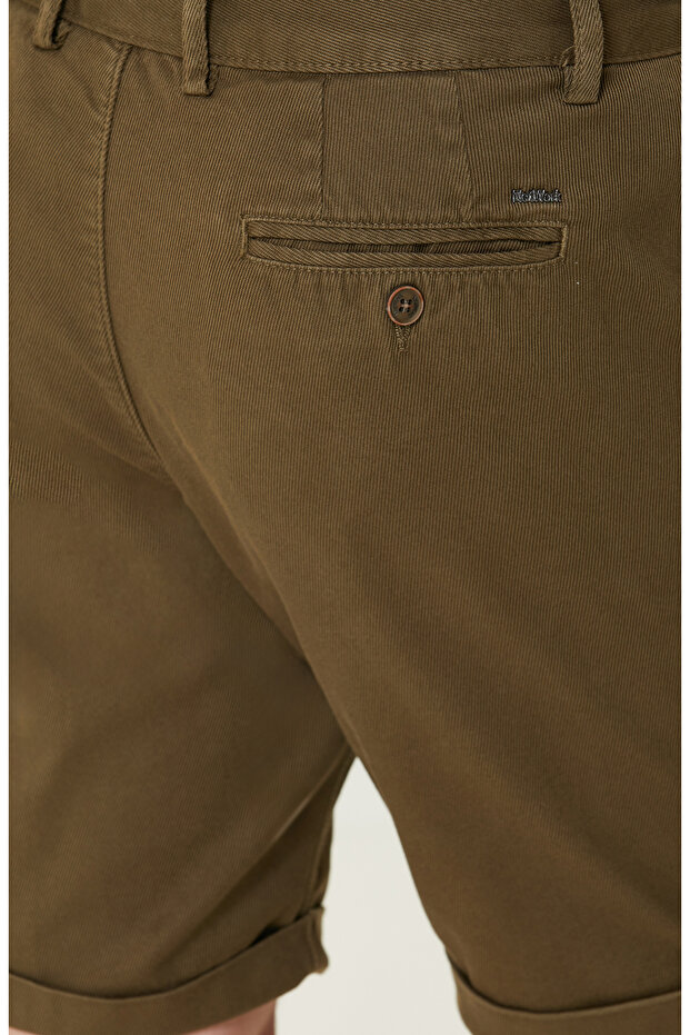 Haki Diyagonal Desenli Şort - 5