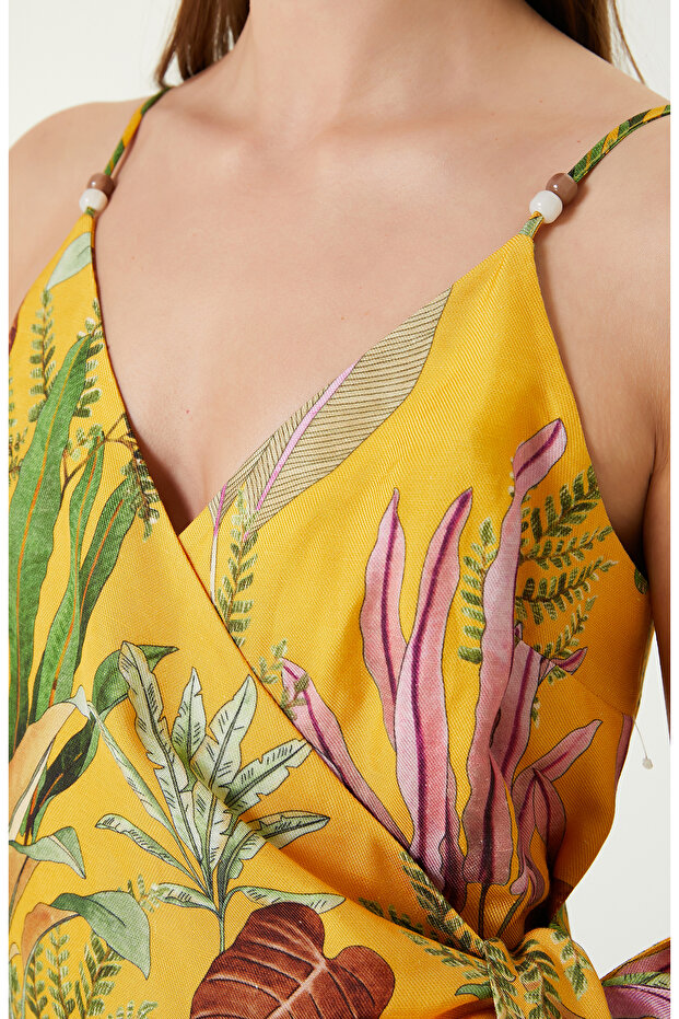 Turuncu Desenli Elbise - 5