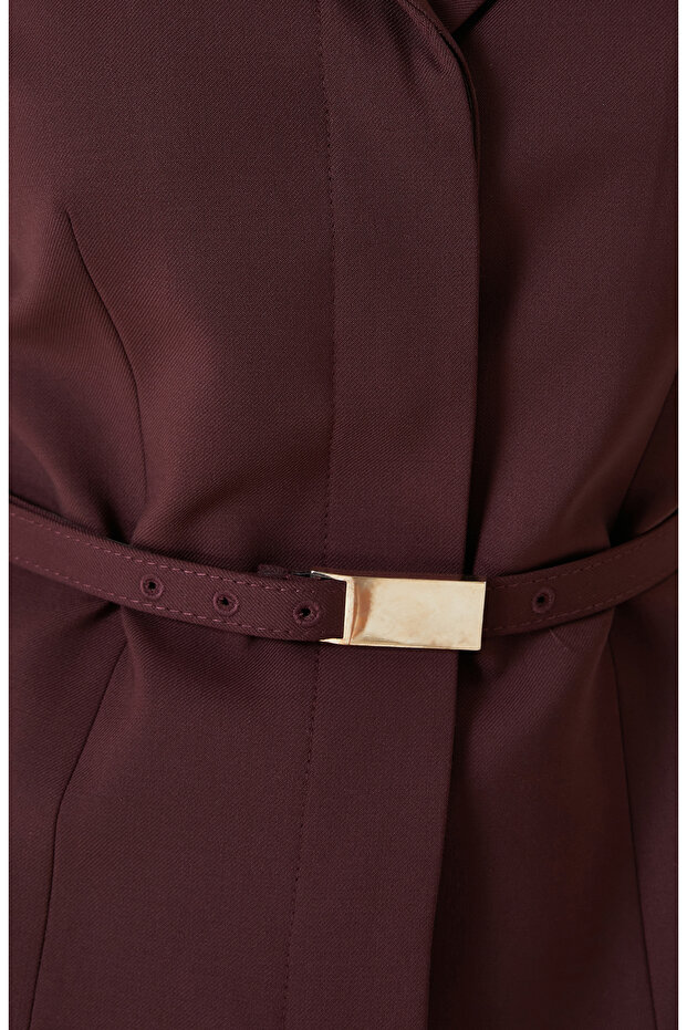Bordo Yün Karışımlı Ceket - 5
