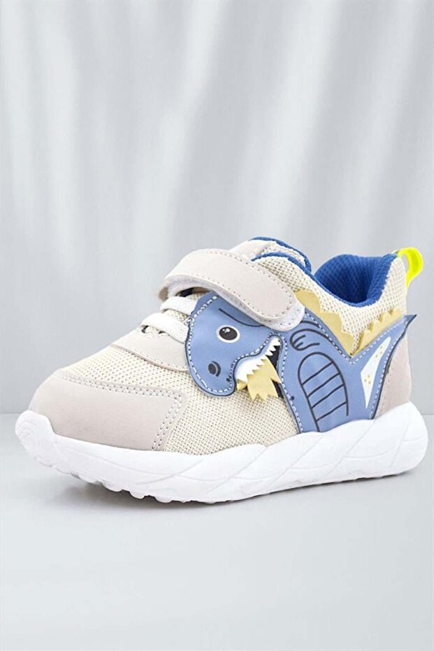 Barefoot Cream Dinosaur Velcro Elastic Children's Sports Shoes