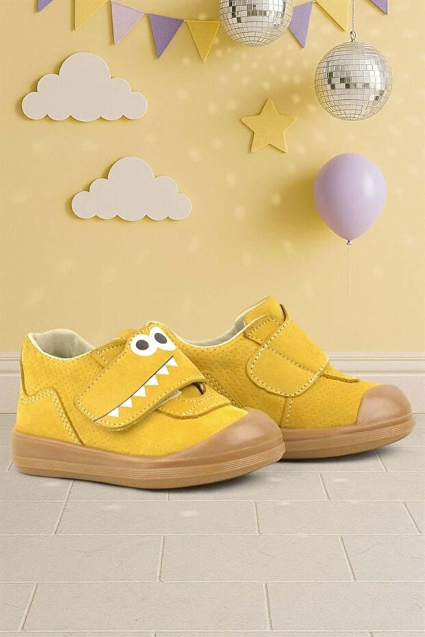 Dino Genuine Leather Yellow High Top Baby Shoes