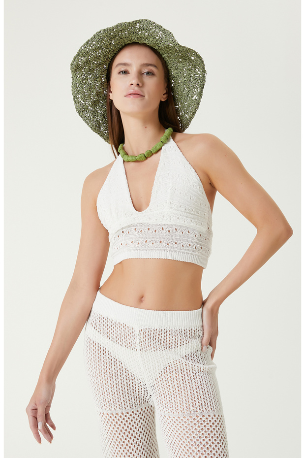 Ekru Ajurlu Plaj Bluz - 1