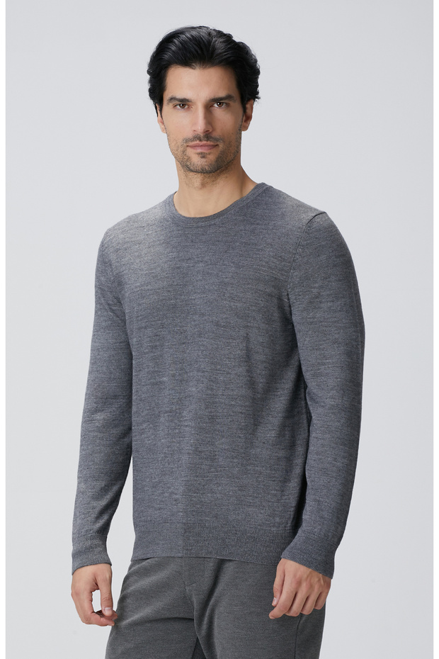 Gri Melanj Yün Basic Triko - 4