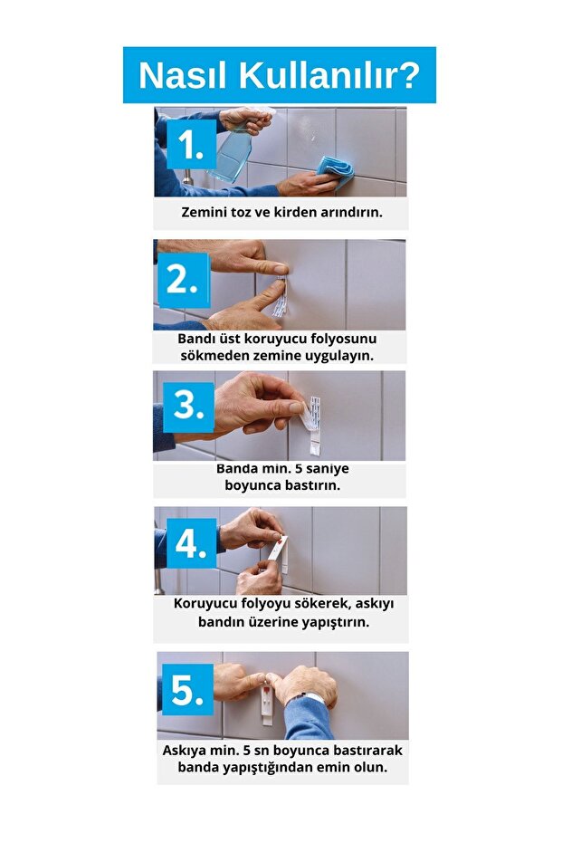 İz bırakmadan Sökülebilir Yapışkanlı Askı - Çivi, Fayans ve Metal Yüzeyler için 4 kg x 2 adet - 8